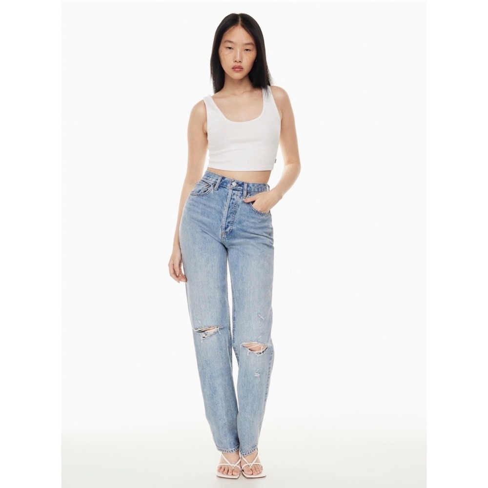 Aritzia Denim Forum The Joni High Rise Loose Jeans 29L Distressed Light Wash 29
